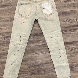 Men's Beige Jeans with Paint Splatter